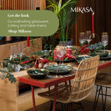 Mikasa Jardin 12-teiliges Geschirrset, Steinzeug-Geschirrset für 4 Personen mit Tellern, Beilagentellern und Schüsseln, grün – Geschenkbox und spülmaschinenfest