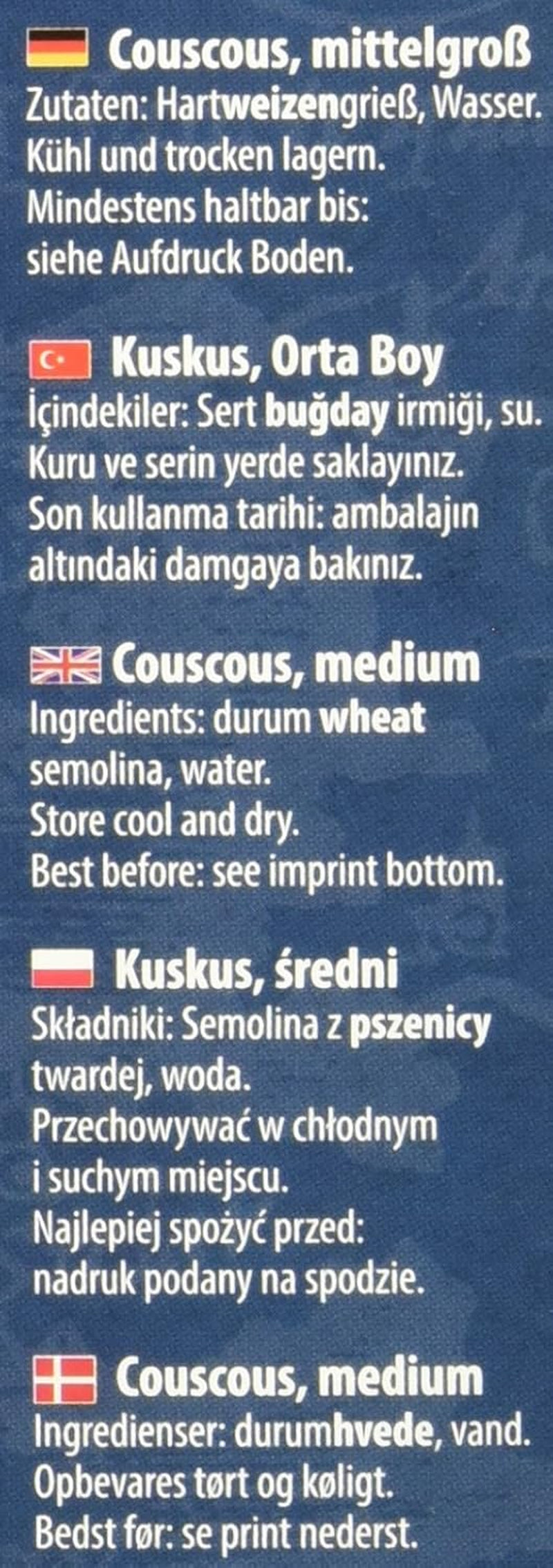 Couscous – Leichter und lockerer Couscous mit leicht nussigem Geschmack – Eine typisch nordafrikanische Spezialität – 1 x 500g