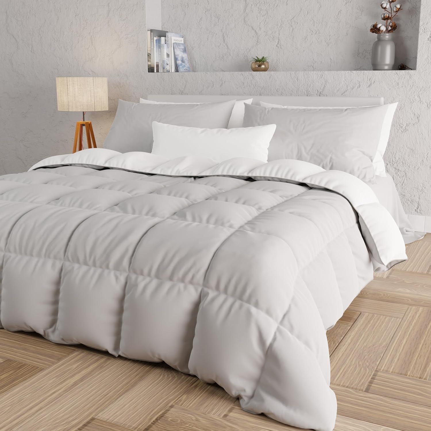 PETTI Artigiani Italiani – Winterdecke für Doppelbett, Maxi, einfarbig, doppelseitig, weiß, grau, 100 % Made in Italy. Bettdecken und Steppdecken Naty Shop