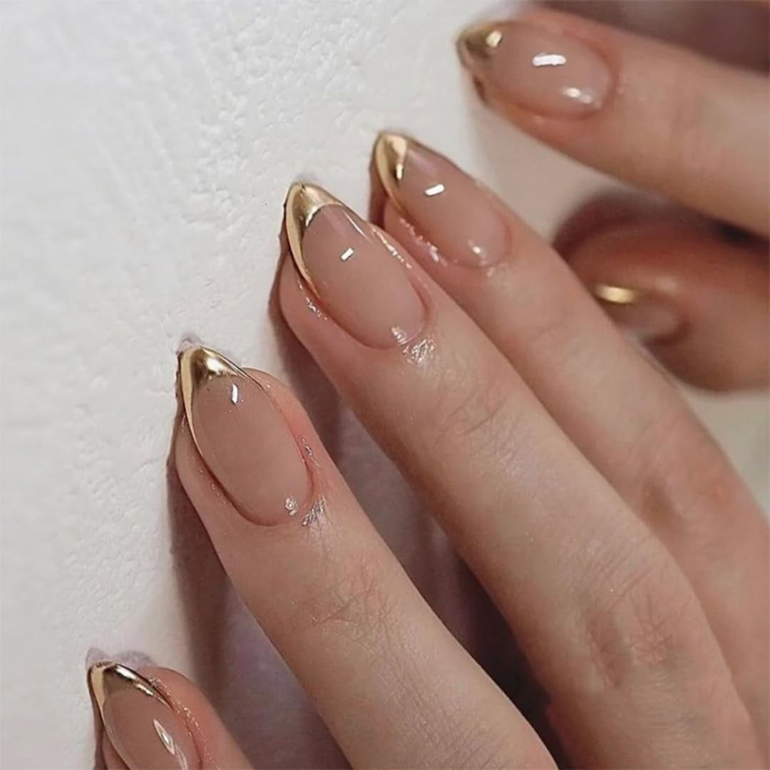 Lange French Tips Gold Glitzer Kleber auf langen quadratischen Nägeln Glitzer French Tip Falsche Nägel Set Quadratische künstliche Nägel für Frauen 24 Stück