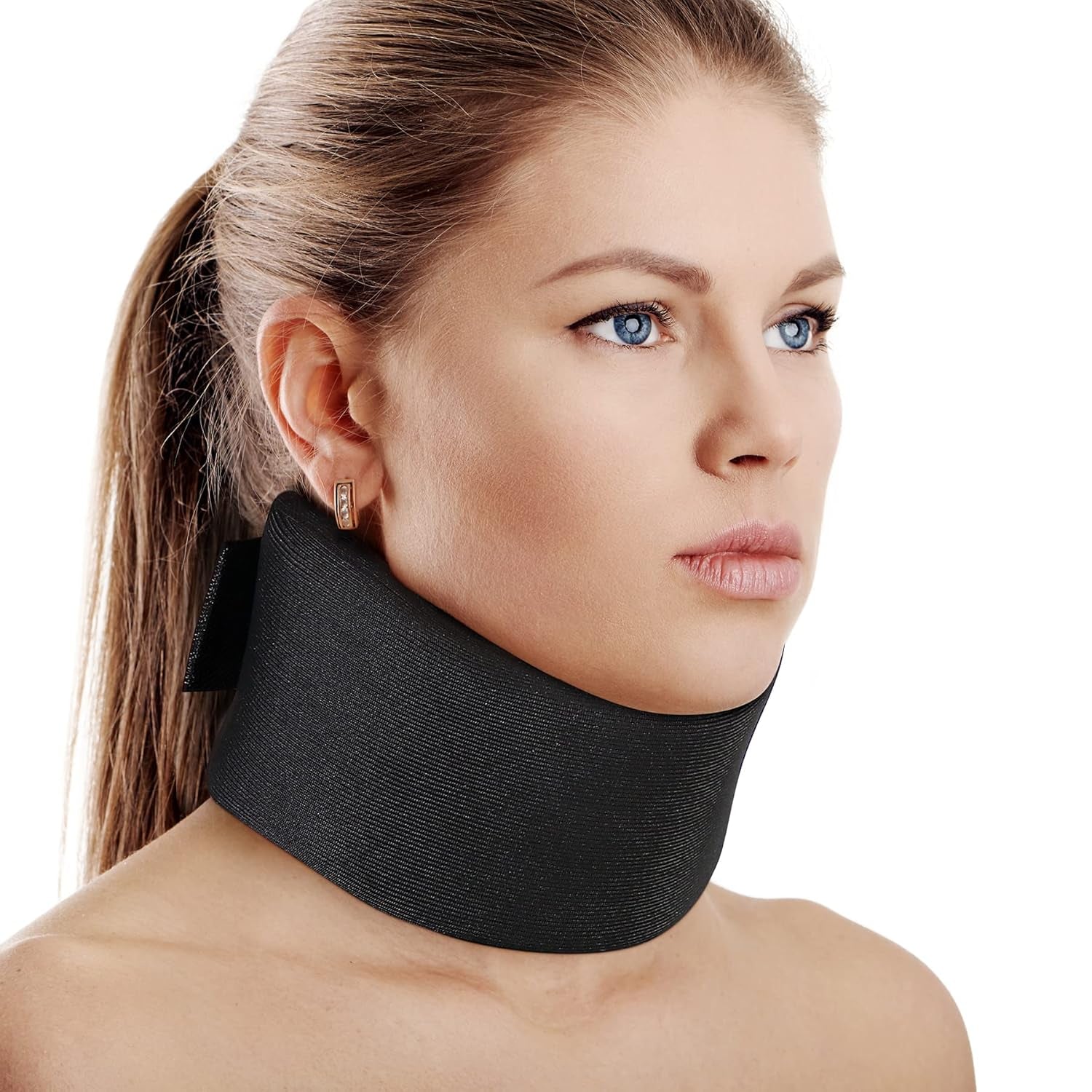 RESTCLOUD Nackenstütze aus weichem Schaumstoff, universeller Kragen, verstellbare Nackenstütze zum Schlafen – Lindert Nackenschmerzen (weiß, 6,4 cm tiefer Kragen, M) Naty Shop orthopädische Zervikalkissen, schwarz, L (7,7 cm hoch)