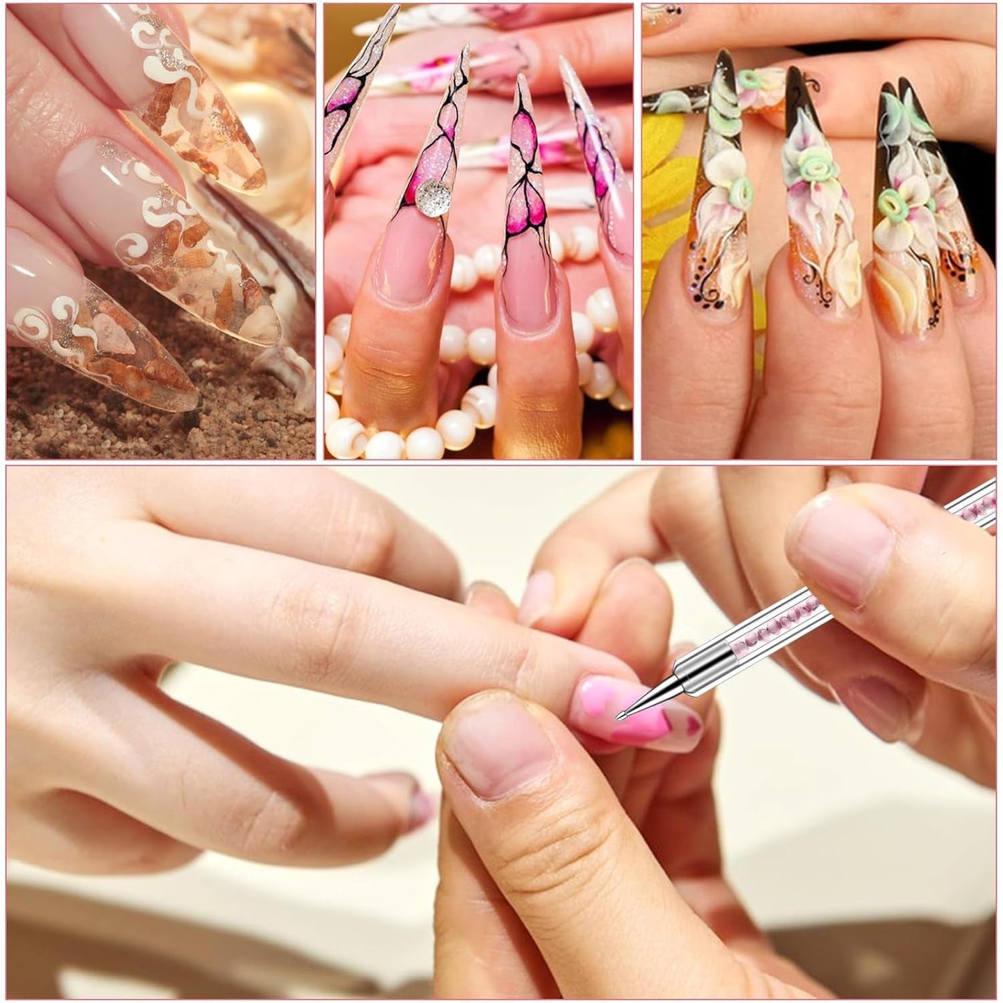 5 Stück Nail Art Pinsel Set Dotting Tool Nailart Pinsel Nageldesign Double Ended Dotting Pen Strass Professionelle Acryl Feinmalerei Nail Art Design