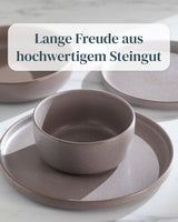 Steinzeug-Geschirrset für 12 Personen, 36-teilig, urbaner Stil, hohe Qualität, SEHR GUTER TEST, Steinzeug-Geschirrset – Schüssel- und Teller-Set – Tafelservice für 12 Personen, Pure Living-Geschirrsets in mattem Graubraun