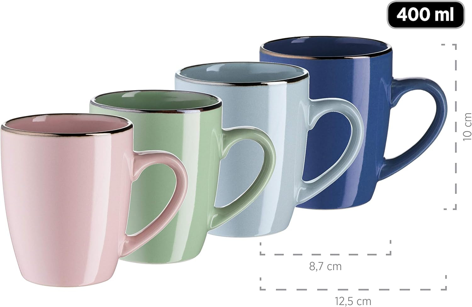 MÄSER 931870 Metallgestell, Modernes Geschirrset für 4 Personen mit messingfarbenem Gestell, 16-teiliges Kombinationsset mit Coupé-Formen ohne Gestell, Mehrfarbig, Steingut, Pastel'n'Blue