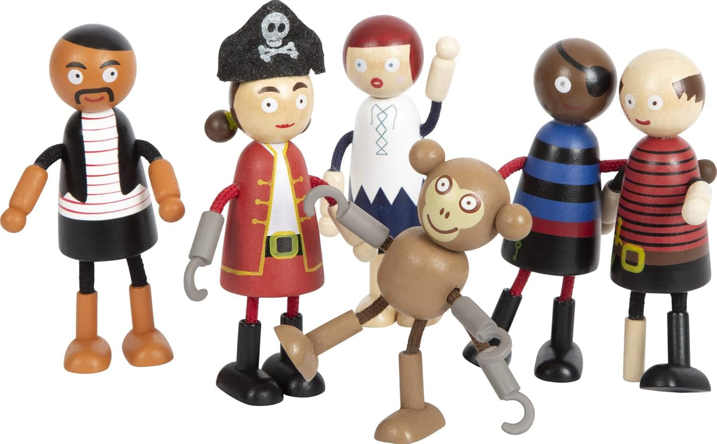 Small Foot Flexible Piratenpuppen aus Holz, 5 Piraten und 1 Affe, detailliert und flexibel, ab 3 Jahren, 12412