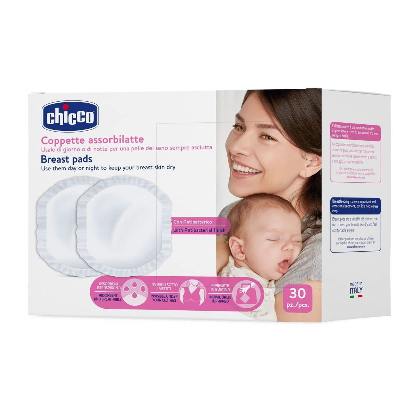 Chicco Acterielle Natural Feeling Stilleinlagen, 30 Stück Lebensmittel- und Stillzubehör Bebe Naty Shop