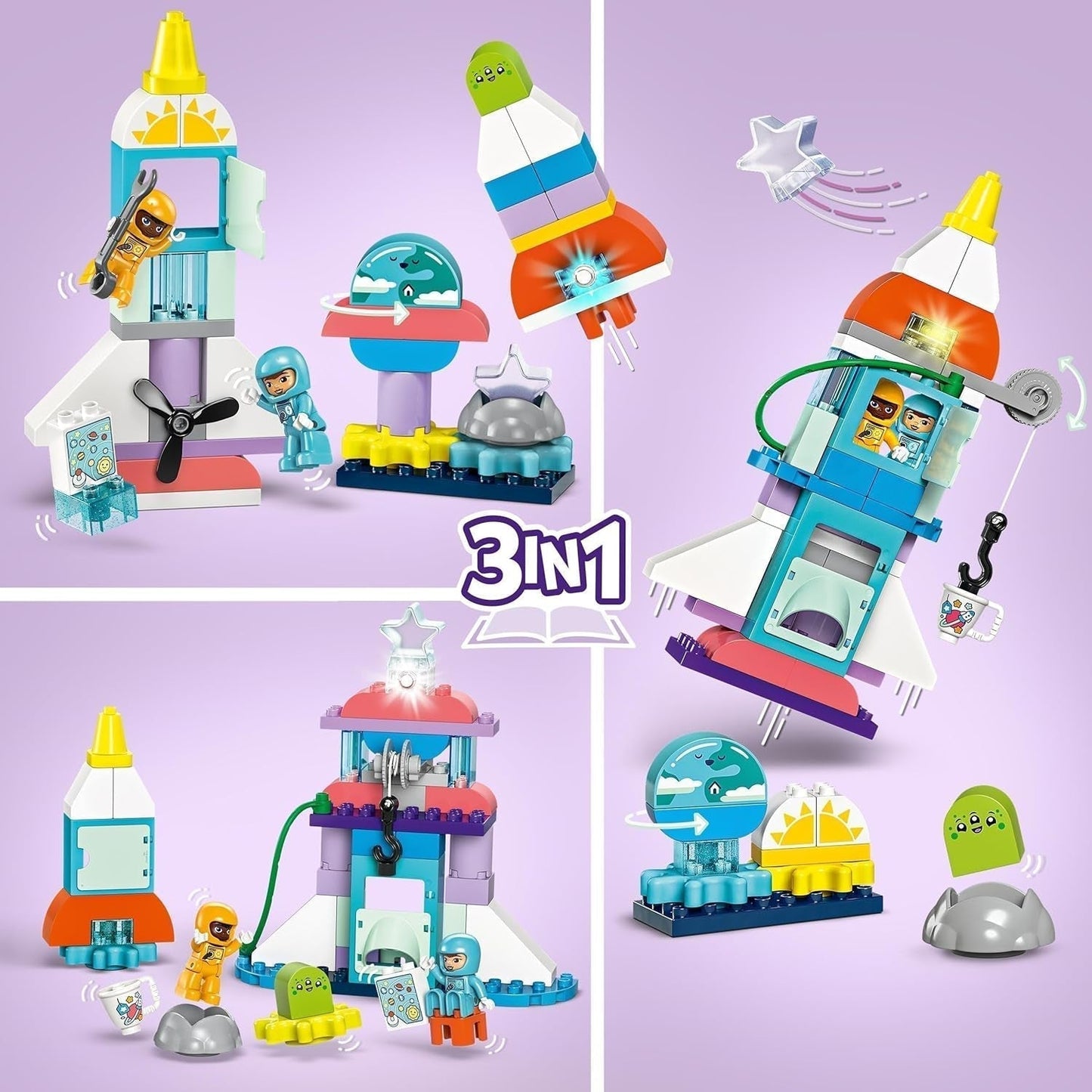 LEGO DUPLO 3-in-1 Space Shuttle, jede Menge Abenteuer, Weltraumset, Raketenspielzeug für Kinder, wissenschaftliches Bauspielzeug, frühe motorische Fähigkeiten, Geschenk für 3-Jährige, 10422 Bausets. Beuche den LEGO-Store