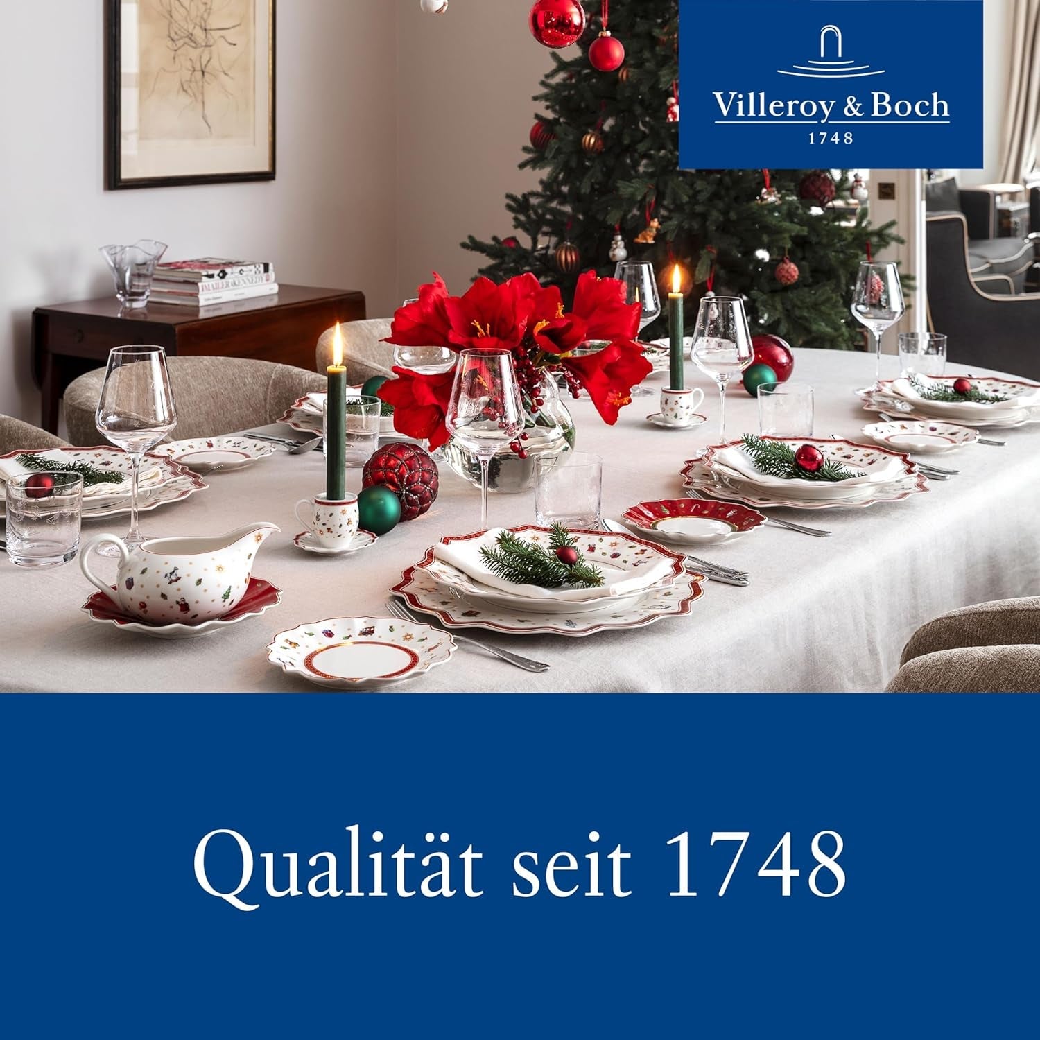 Villeroy & Boch - Toy's Delight Frühstücksset für 2, Lokomotiven-Design, 6-teilig, bunt, Weihnachten, Geschirrset mit Tellern, Tassen und Schüsseln zum Frühstück, Weihnachtsgeschirr, Premium-Porzellan