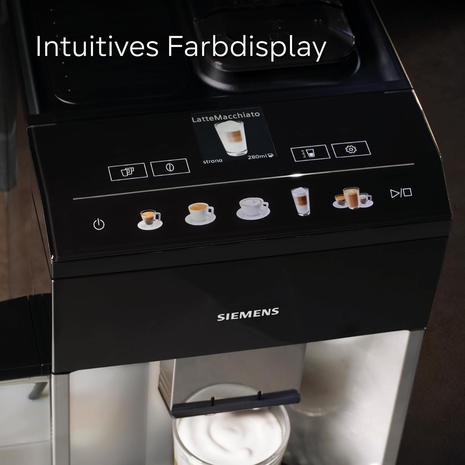 Siemens EQ500 Espressovollautomat TQ513D01, viele Kaffeespezialitäten, Milchaufschäumer, integrierter Milchbehälter, automatische Dampfreinigung, 1500 W, Natural Light Silver/Piano Black