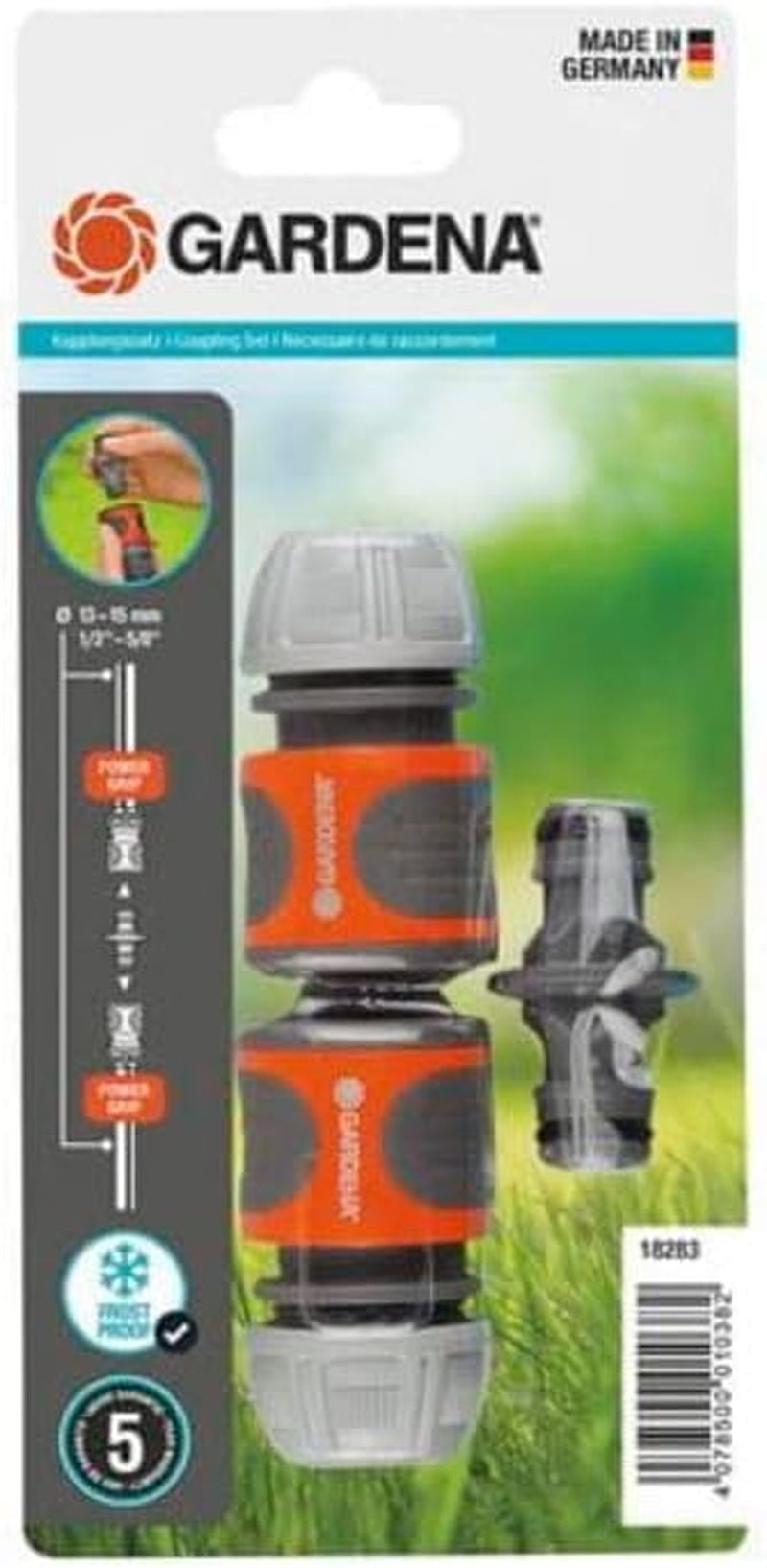 Gardena Kupplungsset: Schlauchkupplung für 13 mm (1/2 Zoll) und 15 mm (5/8 Zoll) Verlängerung, auch bei hohem Wasserdruck, einfache Montage (18283-20)