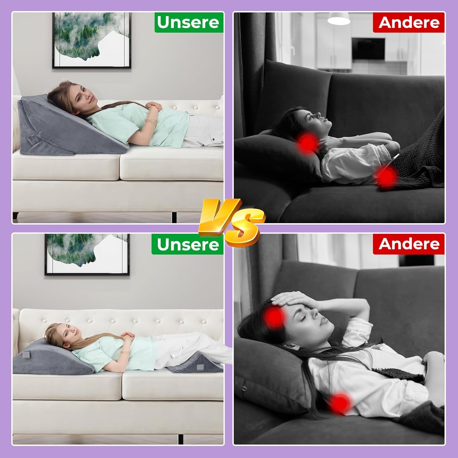 Verstellbares Federkissen aus hochdichtem Schaumstoff, ergonomisches Rückenkissen für Bett und Sofa, Anti-Reflux-Lesekissen zum Schlafen, Spielen, Fernsehen (schwer)
