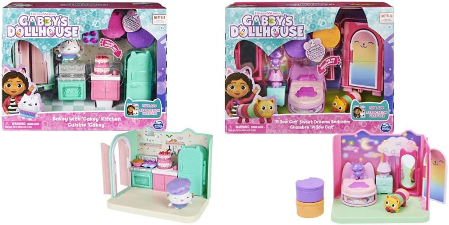 Gabby Dollhouse und Gabby Dollhouse Deluxe Room Sweet Dreams Fluffy Cat Schlafzimmer Kissen Katze und 3 Accessoires 3 Möbelstücke und 2 Überraschungsboxen Geeignet für Kinder ab 3 Jahren