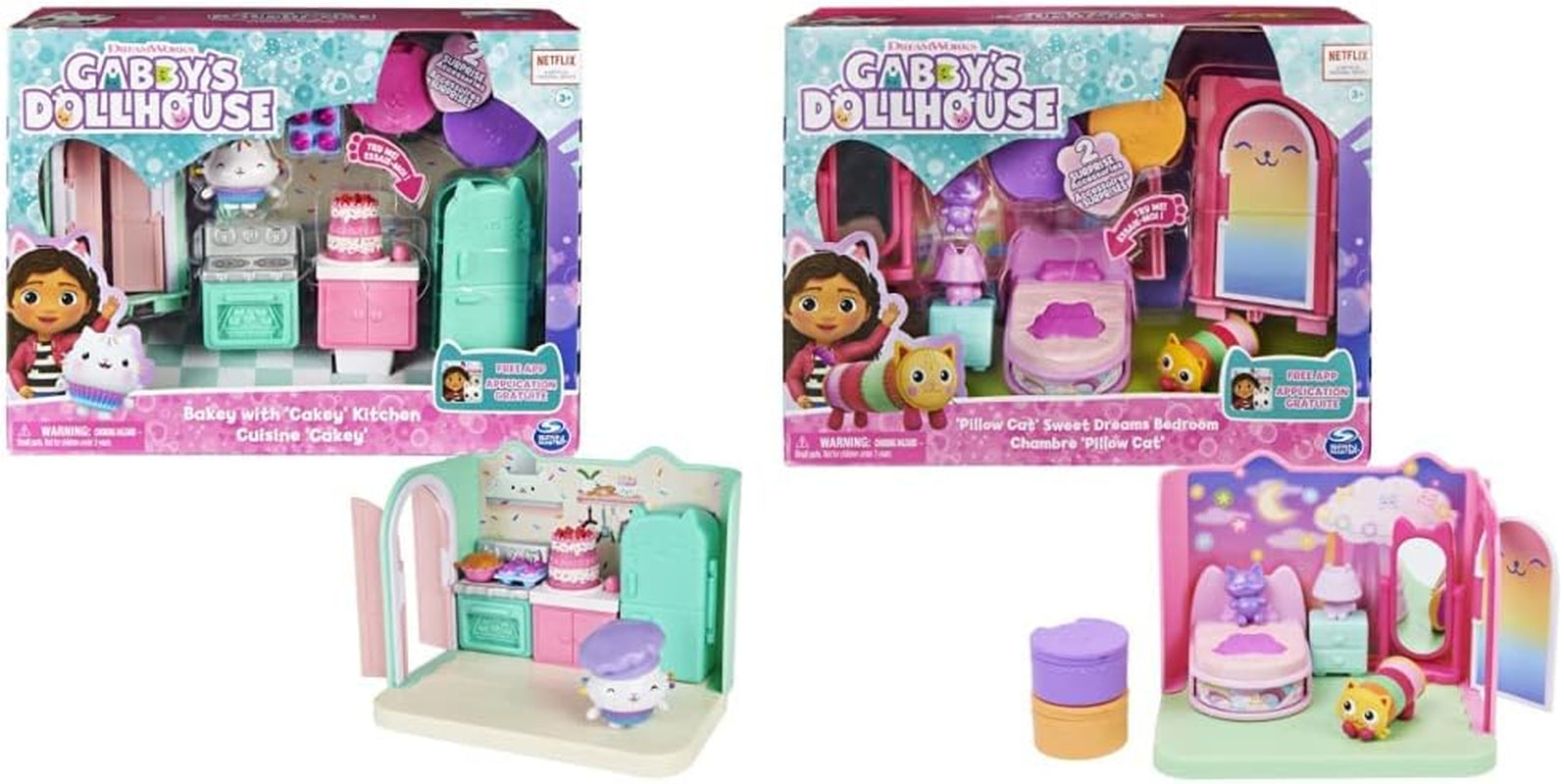 Gabby Dollhouse und Gabby Dollhouse Deluxe Room Sweet Dreams Fluffy Cat Schlafzimmer Kissen Katze und 3 Accessoires 3 Möbelstücke und 2 Überraschungsboxen Geeignet für Kinder ab 3 Jahren