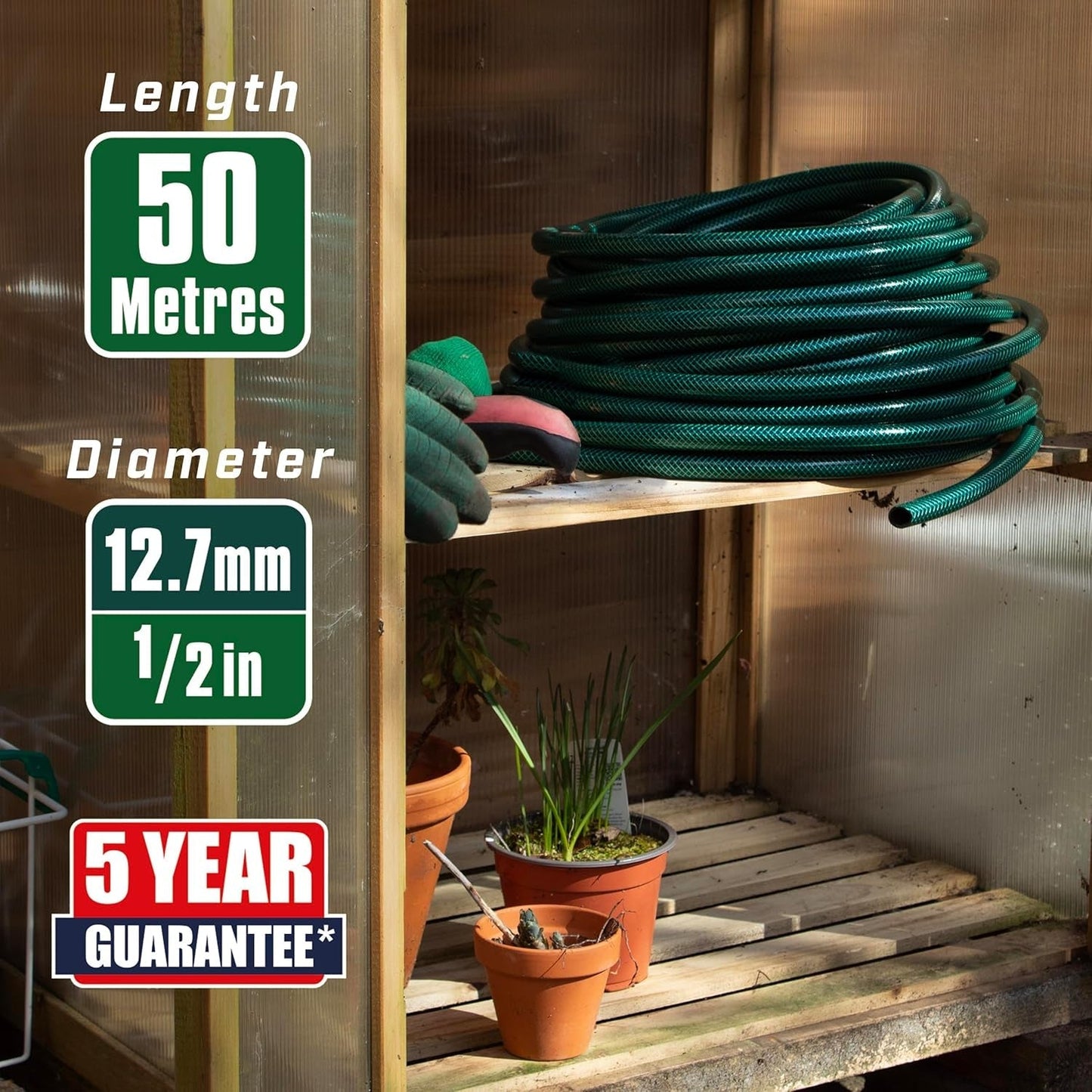 Faithfull Gartenschlauch 50 m (164 ft), verstärkt, 12,7 mm (1/2 Zoll) Durchmesser – robustes PVC-Rohr, grün