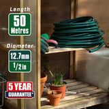 Faithfull Gartenschlauch 50 m (164 ft), verstärkt, 12,7 mm (1/2 Zoll) Durchmesser – robustes PVC-Rohr, grün
