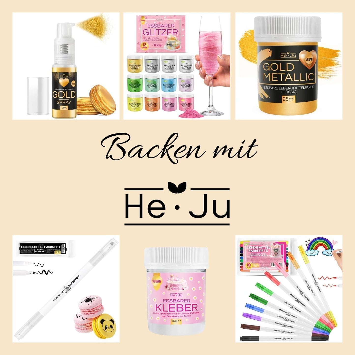 He-Ju Metallic Gold Flüssige Lebensmittelfarbe 25 ml, essbarer Glitzer für Getränke und Lebensmittel (Metallic Gold, 25 ml)