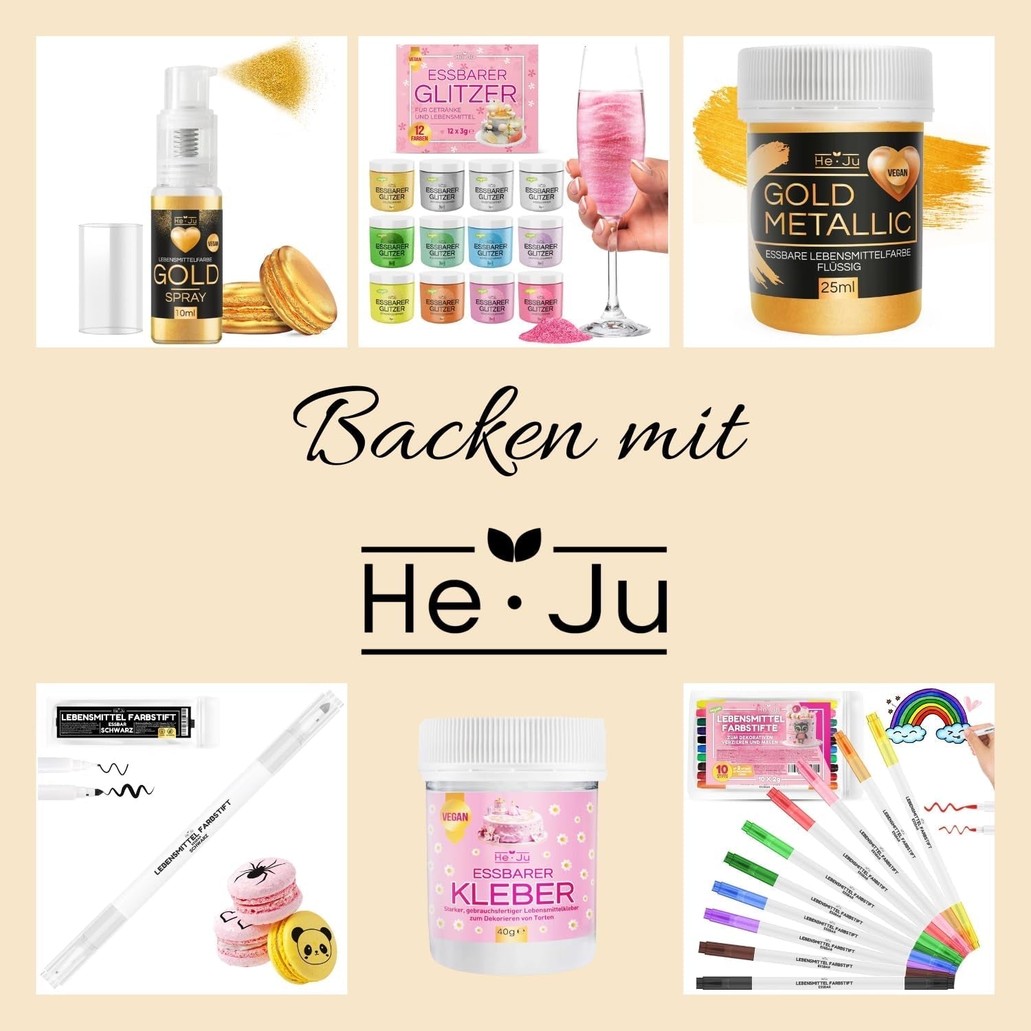 He-Ju Metallic Gold Flüssige Lebensmittelfarbe 25 ml, essbarer Glitzer für Getränke und Lebensmittel (Metallic Gold, 25 ml)