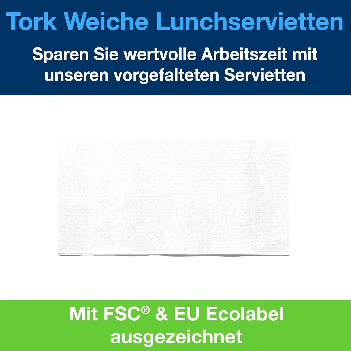 Tork Soft Lunch Serviette Weiß, 1/8 Falz, 3-lagig, 33 cm × 33 cm, 150 Servietten, 477416