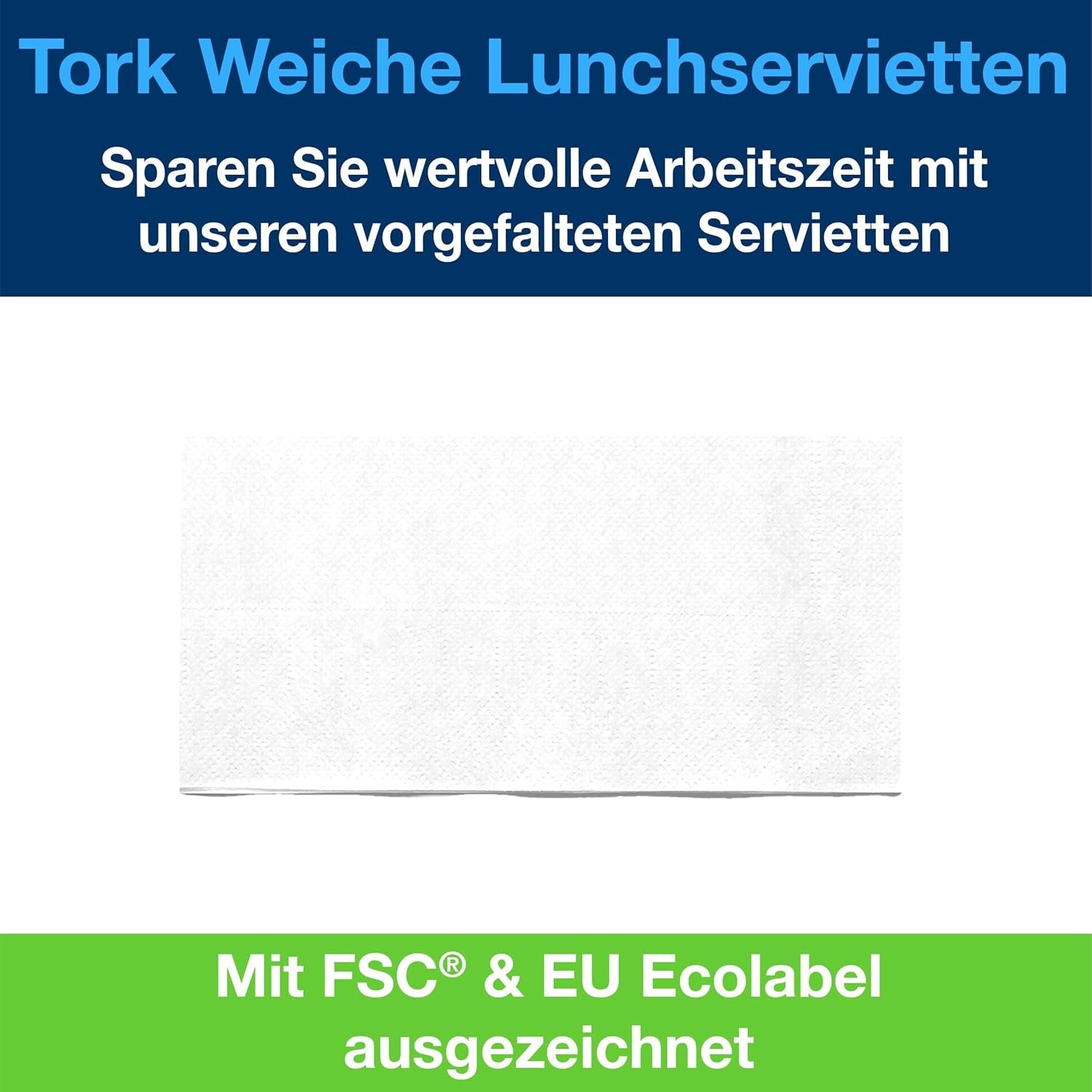 Tork Soft Lunch Serviette Weiß, 1/8 Falz, 3-lagig, 33 cm × 33 cm, 150 Servietten, 477416