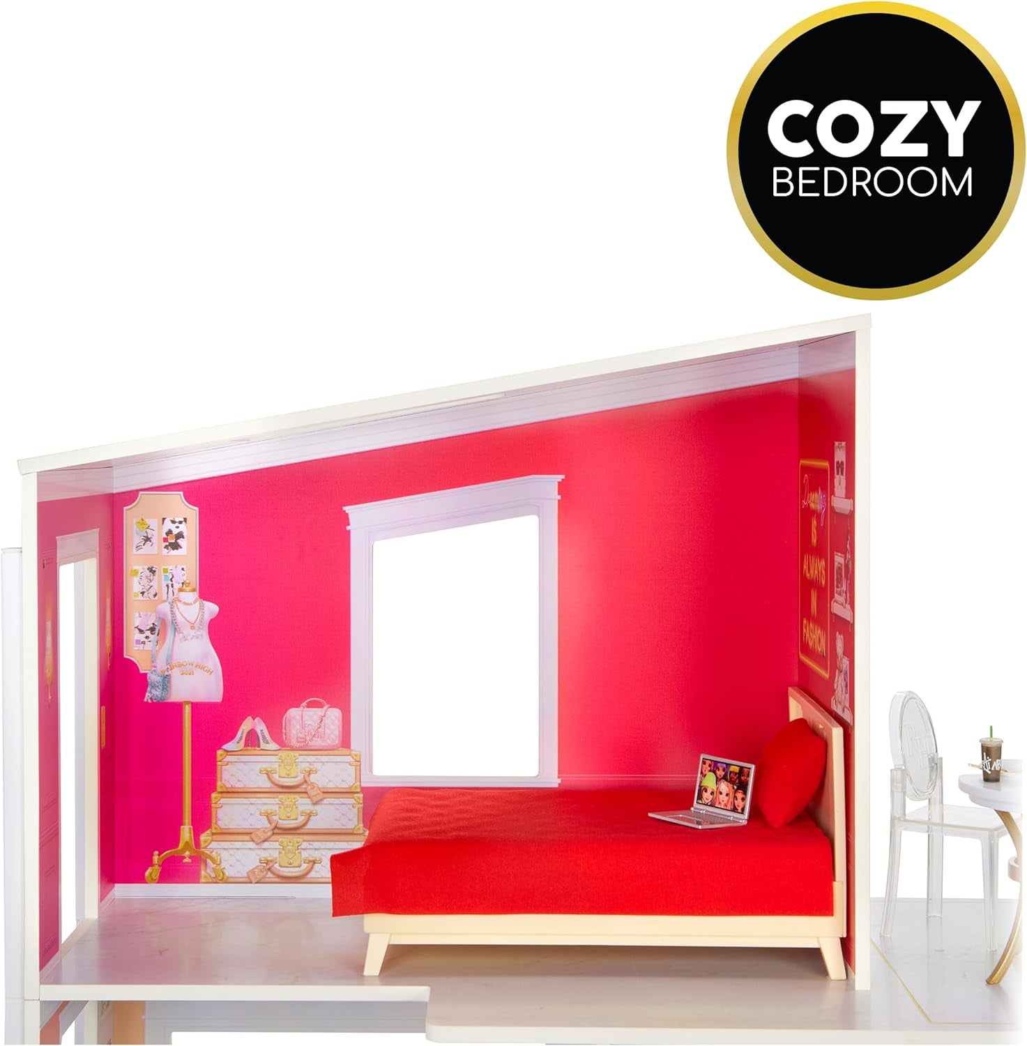 Rainbow High Townhouse – 3-stöckiges Puppenhaus aus Holz mit 5 farbenfrohen Zimmern und Terrasse – Komplett möbliertes Haus mit Aufzug und funktionalem Zubehör – Spielzeug für Kinder von 4–12+ Jahren Naty Shop Puppenhäuser