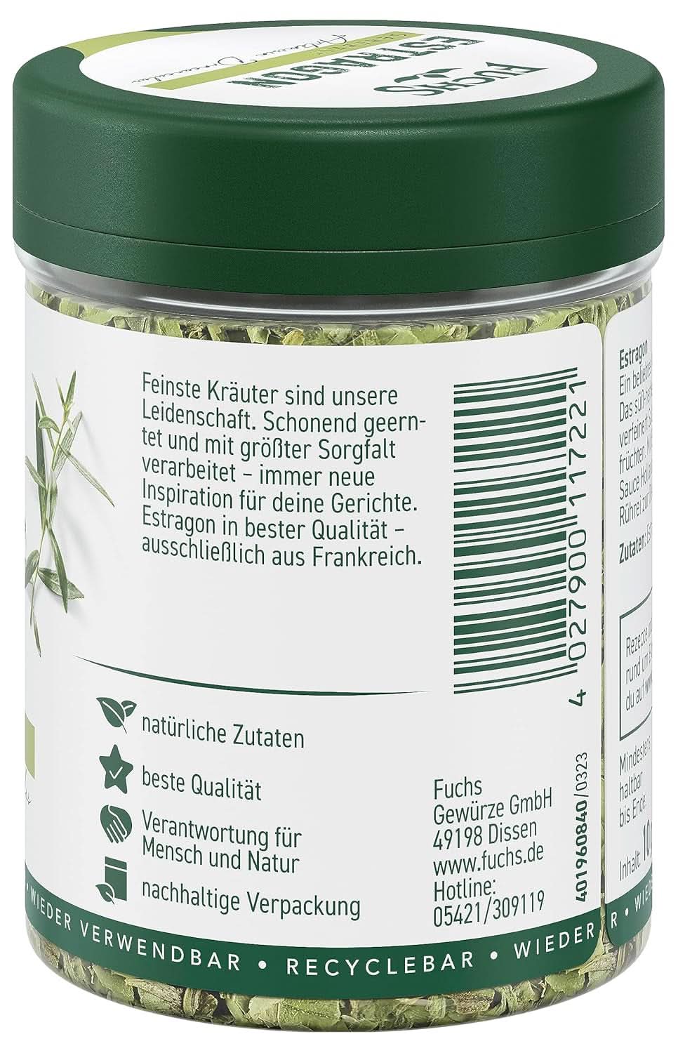 Fuchs, Estragon, französische Kräuter zum Verfeinern von Salaten oder Sauce Hollandaise, 10 Gramm Condimente Naty Shop