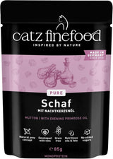 Nassfutter für Katzen Catz Finefood Purrrr Sheep Monoprotein Nr. 113, für Katzen mit empfindlicher Verdauung, 70 % Fleischanteil, 16 Beutel à 85 g