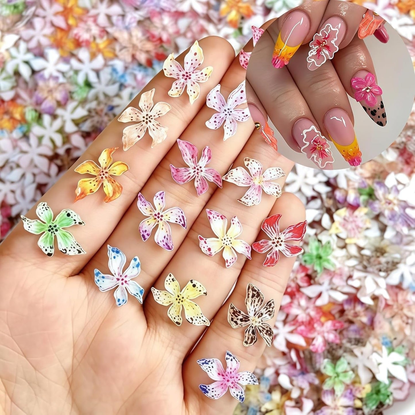 50 Stück 3D Blume Nail Charms Set, Buntes Nageldesign Zubehör, Nägel Charms Und Nagel Art Charms, Perfekt Für Nailart, Maniküre Dekoration Und DIY Nageldesign