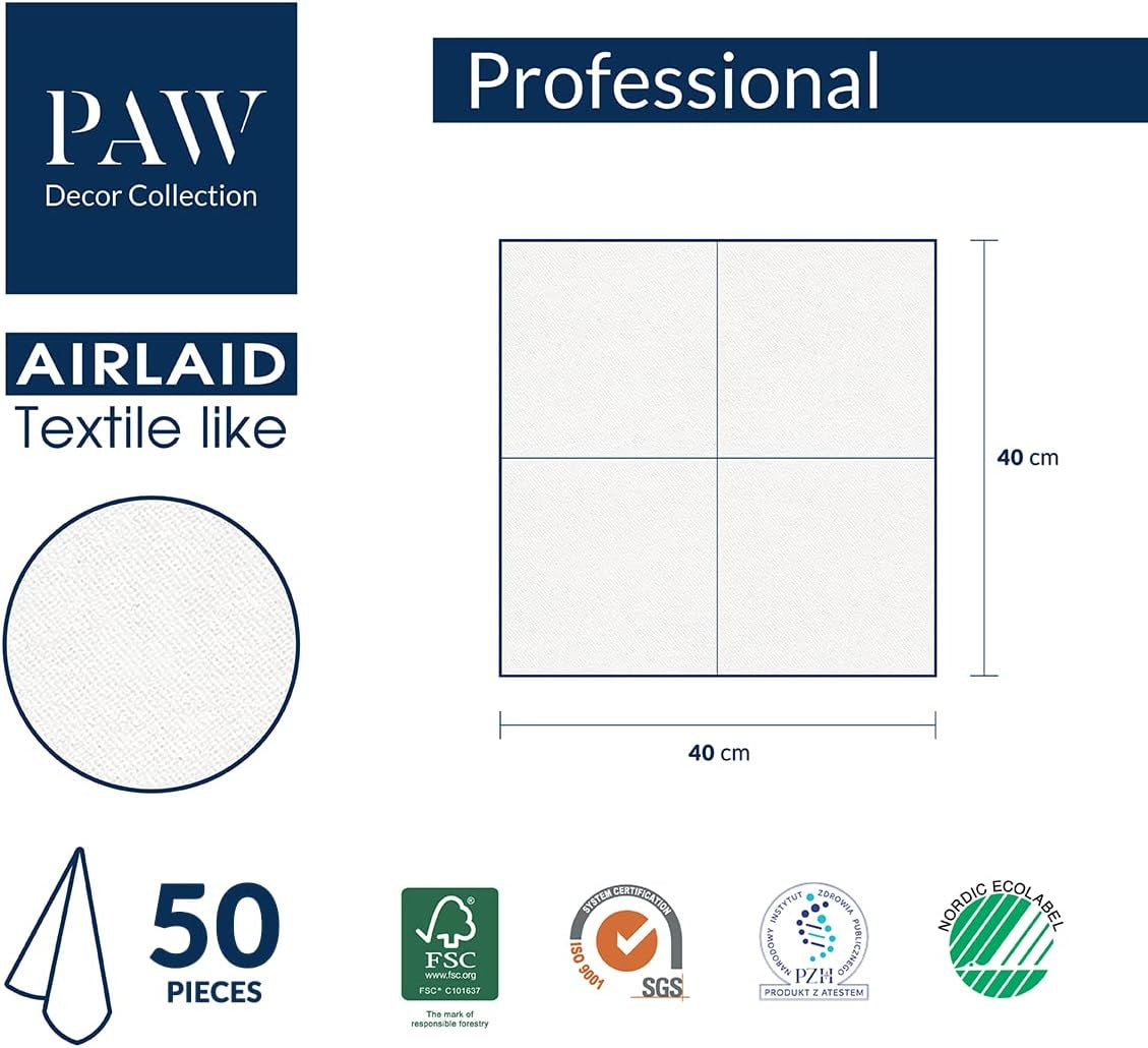 PAW – Airlaid-Servietten – stoffähnlich (40 x 40 cm) I 50 Stück I für Trauerfeier, Beerdigungsparty, Beerdigung, Abschied I hochwertige Tischdeko-Stoffservietten – Erinnerungsblume I Erinnerungsblume