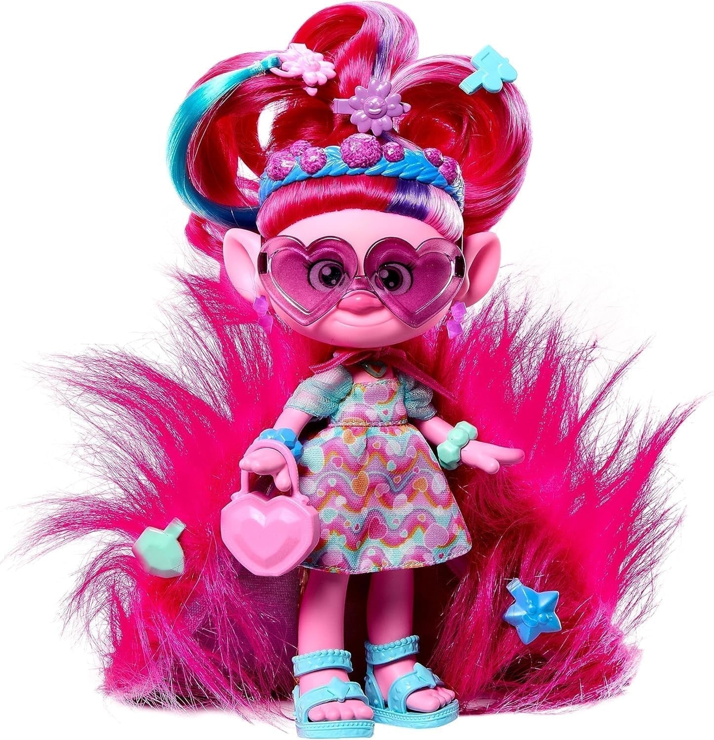 Mattel DREAMWORKS TROLLS Together Strong – Hair-Tastic Queen Poppy Modepuppe – 15+ Accessoires, Glitzerkamm, waschbares Glitzergel, ab 3 Jahren HNF25 Naty Shop Poppy Dolls Plüschpelzhaar