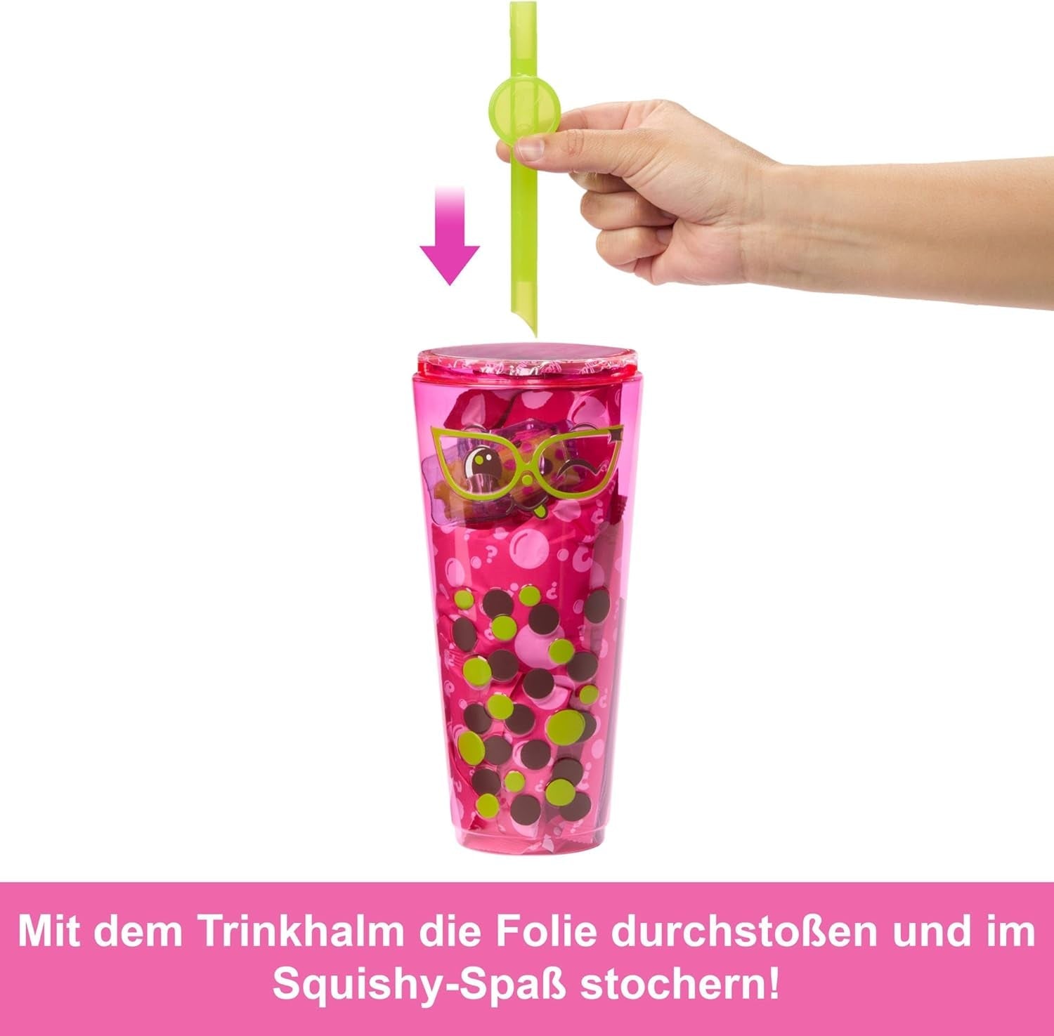 Barbie Pop Reveal Bubble Tea-Puppe und Zubehör, duftende Berry Bliss-Modepuppe mit Haustier, 8 Überraschungen, inklusive Farbwechsler, Aufbewahrungsbecher, HTJ20