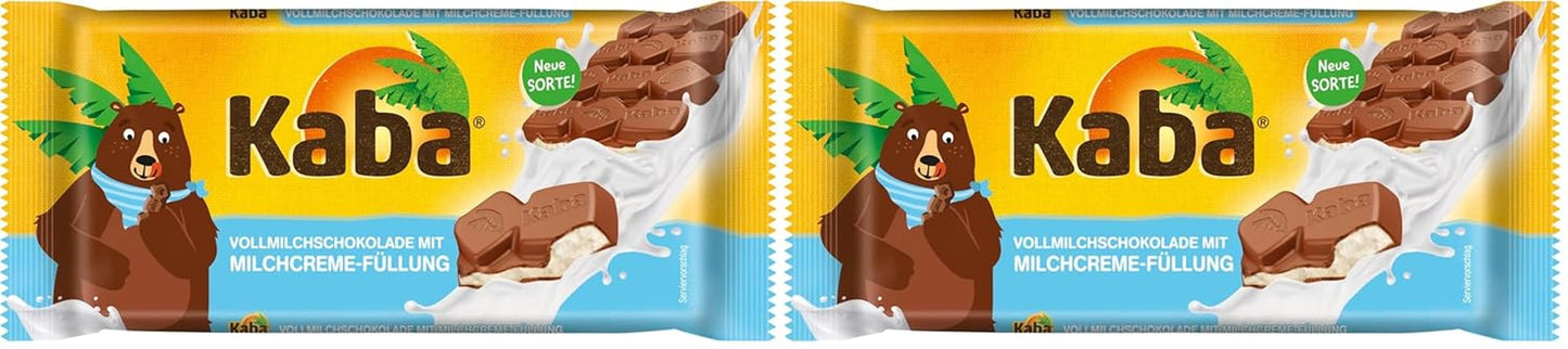 Kaba Vollmilch- und Milchcreme-Schokoriegel mit Schokoladenfüllung, 90 g Riegel, schmelzende Schokolade mit leichter Milchcreme und Kaba Original-Geschmack (2er-Pack)