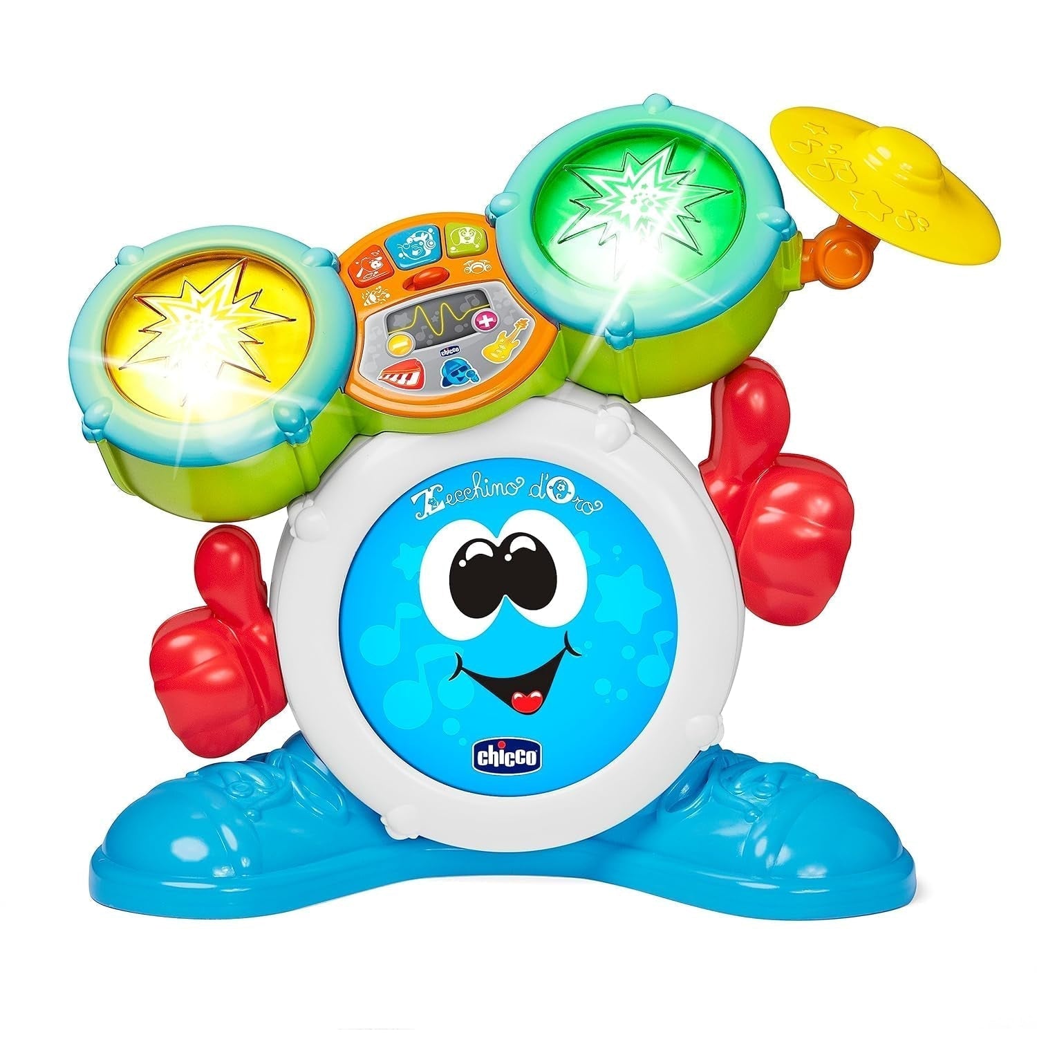 Chicco 00009820100000 Mi First Schlagzeug-Set mit Lichtern und Sounds, 3 Spielmodi, Musikinstrument mit Batterie für Kinder, mehrfarbig, groß, Jucarii Bebe Naty Shop, mehrfarbig