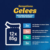 Felix Sensations Nassfutter für Katzen in Gelee, verschiedene Fischmischung, 6er-Pack (6 x 12 Beutel à 85 g)
