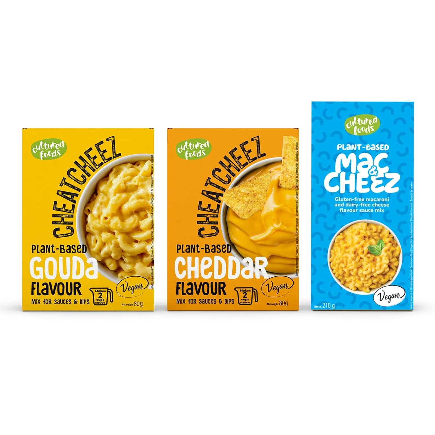 Cultured Foods Vegan 3er Set Vegan Mac And Cheese, Gouda Sauce, Cheddar Sauce, Laktosefrei Glutenfrei MAC & CHEEZ CHEATCHEEZ
