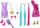 Barbie Totally Hair – Puppe mit leicht zu stylendem extralangem Regenbogenhaar und 10 Mode- und Styling-Accessoires, gepunktetes Kleid in Blockfarben, ab 3 Jahren, HKT96