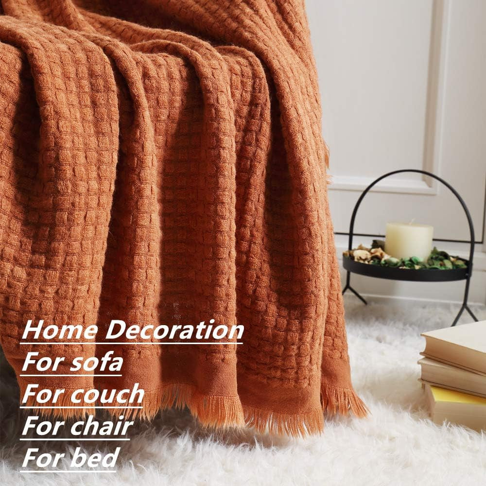 CREVENT Rost-Strickdecke für Couch, Sofa, Stuhl, Bett, Heimdekoration, weich, warm, gemütlich, leicht, Frühling, Sommer, Herbst (127,8 x 152,4 cm, Karamell/Braun/Gebranntes Orange). CREVENT-Betten und Decken