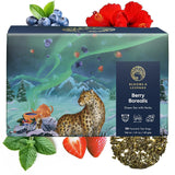 Blooms & Leopard Premium-Grünteebeutel – Beeren-Borealis-Mischung mit Hibiskus, Blaubeere, Erdbeere und grüner Minze – 20 Pyramiden-Teebeutel für heißen oder kalten Tee