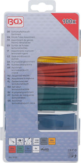 BGS 8123 | Sortiment an Schrumpfschläuchen | 100 Stück | Bunt | Verhältnis 2:1 | 6 Größen | Inklusive passender Box
