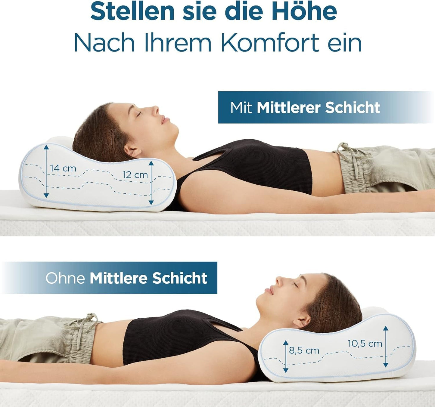 ORTHOVERSE Orthopädisches Kissen – Nackenstützkissen, Schlafkissen, Kopfkissen, Memory-Schaum-Kissen, Kopfkissen, Nackenschmerzkissen – höhenverstellbar, Aloe Vera-Bezug, medizinisches Hilfsmittel Naty Shop Cervical Orthopedic Pillows