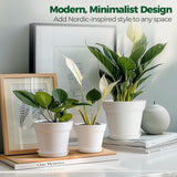 T4U 16 cm Kunststoff-Blumentopf mit Untersetzer, Set mit 6 Kunststoff-Kräutertöpfen mit mehreren Drainagelöchern, runder Topf für Sukkulenten im Innen- und Balkonbereich, Kakteen, weiß