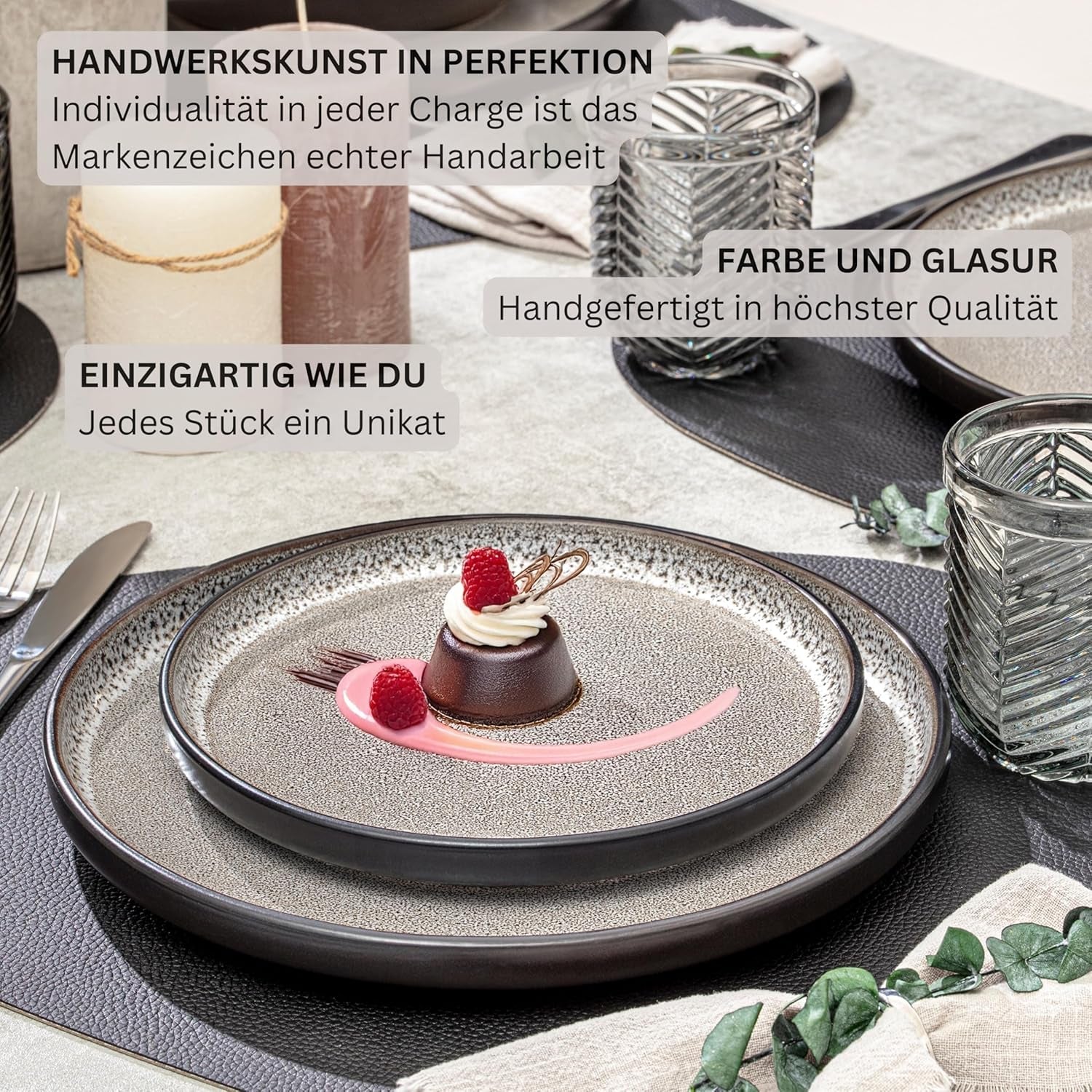 SÄNGER Luxor | Steingut-Geschirr-Set, 18-teilig, Teller-Set für 6 Personen, Geschirr-Set (6 Speiseteller, 6 Müslischalen, 6 Dessertteller), kratzfestes braun-beiges Geschirr | DIE VALUE-KOLLEKTION