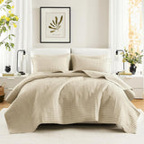 Comfort Spaces Kienna Steppdecken-Set, luxuriöse Doppelstich-Sommerdecke, leicht, weich, ganzjährige Bettwäsche, passender Kissenbezug, weiß, Decke für King-Size-Betten (264,2 x 228,6 cm), Naty Shop Quilts & Quilts Ivory King/Cal King (104"X90")