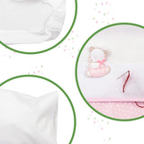 Weißes und rosafarbenes Babybett-Bettwäscheset, bestehend aus 1 Spannbettlaken, 1 Oberlaken mit Aida-Band zum Besticken und 1 Kissenbezug, 100 % Baumwolle, hergestellt in Italien. Steppdecken und Steppdecken Naty Shop