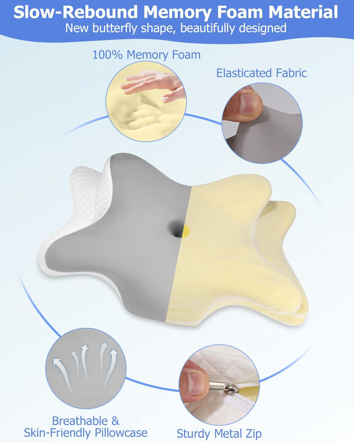 Orthopädisches Kissen, Seitenstützkissen, Nackenstützkissen, Nackenschmerzkissen, Memory-Schaum-Kissen, ergonomisches Kissen, zur seitlichen Rücken- und Bauchunterstützung – orthopädische Halskissen in Schmetterlingsform, Naty Shop