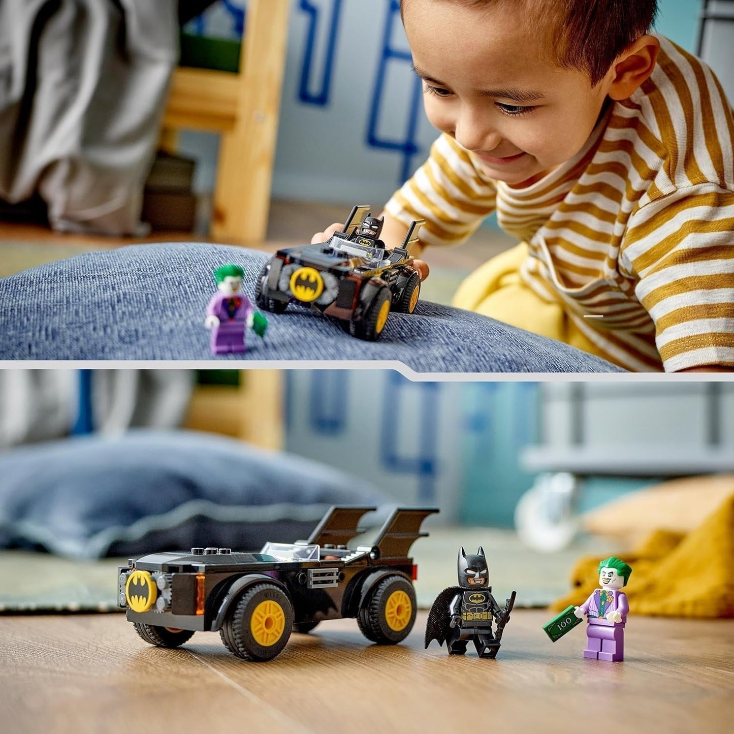 LEGO 76264 DC-Verfolgungsjagd im Batmobil: Batman Vs. Joker-Spielzeugauto-Set, Superhelden-Starterset mit 2 Minifiguren, Spielzeug für Kinder im Vorschulalter, Jungen, Mädchen ab 4 Jahren, Schnell zusammenzubauen. Bausätze. Besuchen Sie den LEGO-Store