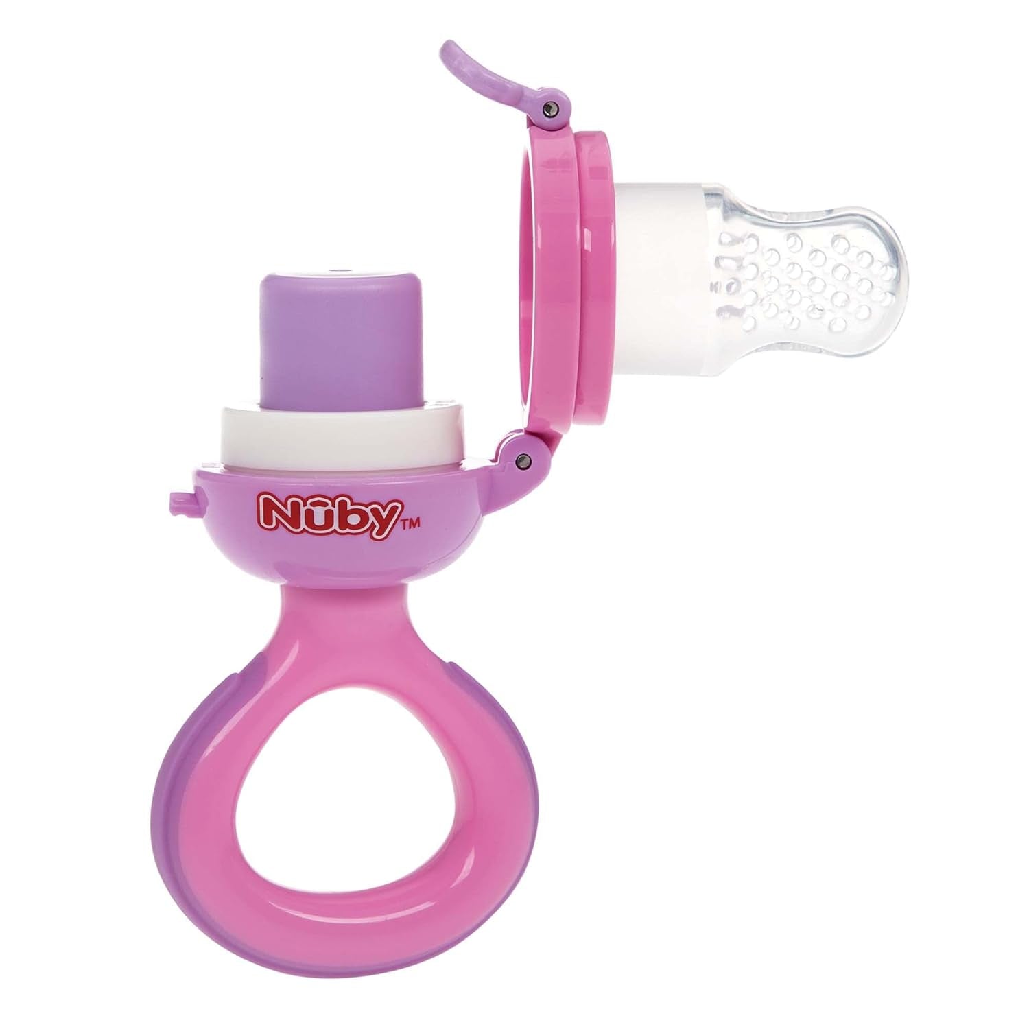 Nuby Silikon-Fruchtfutter-Knabber – Obst-Futterspender für Babys ab 6 Monaten und Kleinkinder – Beißring für Obst, Gemüse und Pürees – BPA-frei – Rosa – ab 6 Monaten