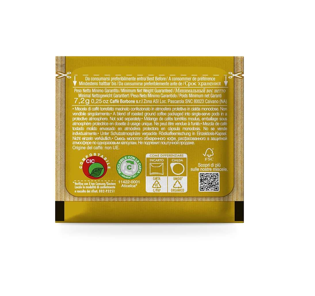 Caffè Borbone Kompostierbare Kaffeepads, Gold-Kaffeemischung – 100 Pads – kompatibel mit ESE System Papier Pads 44 mm