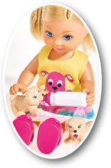 Simba 105733041 – Evi Love Puppy Love mit DREI Welpen, mit Hundehütte und Zubehör, Modepuppe, 12 cm, für Kinder ab 3 Jahren