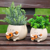Blumentöpfe mit Smiley-Gesicht, niedlicher Harzkopf, Perlenkette, Blumentopf, einzigartige Gitarre, für drinnen und draußen, saftiger Blumentopf, Geschenkidee für Mama