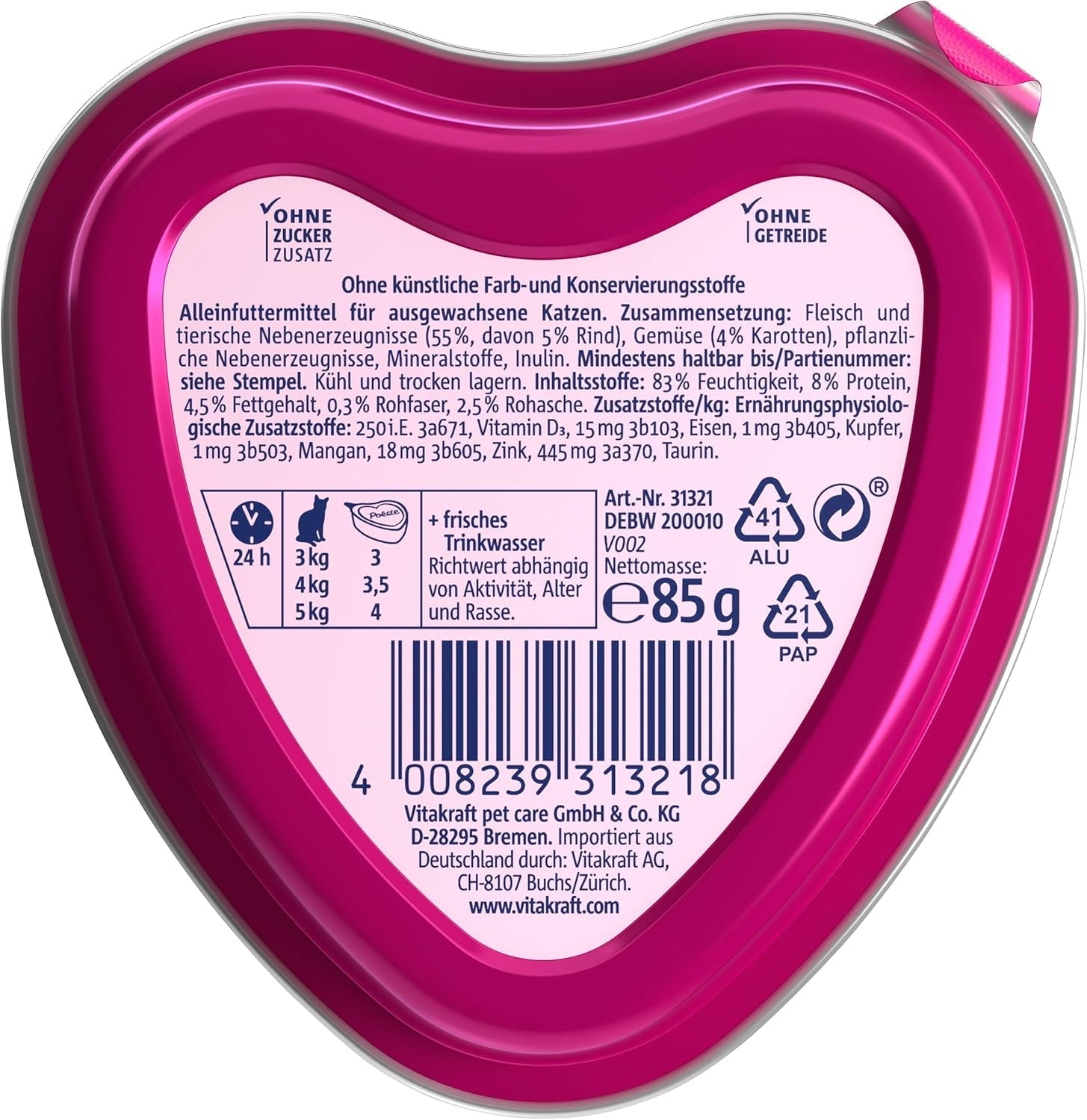 Vitakraft Poésie Création, Nassfutter für Katzen, Nassfutter in Soße, mit Rindfleisch und Karotte, Großpackung, ohne Zusatz von Zucker oder Getreide (15 x 85g)